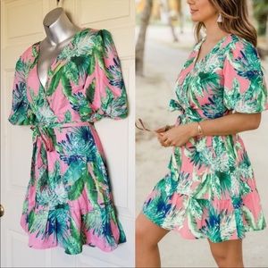 Dreaming of Paradise tropical print pink dress